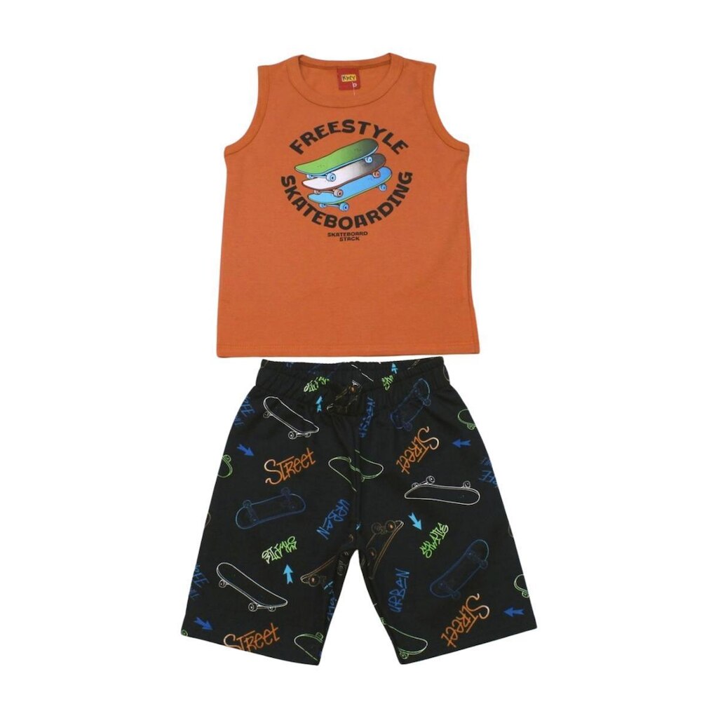 Conjunto Infantil Regata Estampa Skateboarding e Bermuda Moletinho 1001343 - Kyly