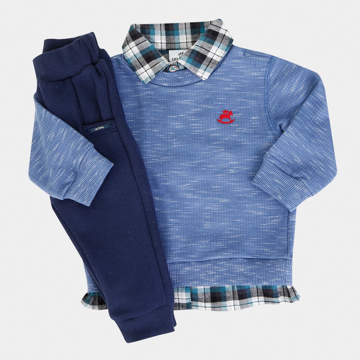 Conjunto Infantil Up Baby Xadrez Moletom Masculino - Azul Menor preço em Conjunto Infantil Up Baby Xadrez Moletom Masculino - Azul
