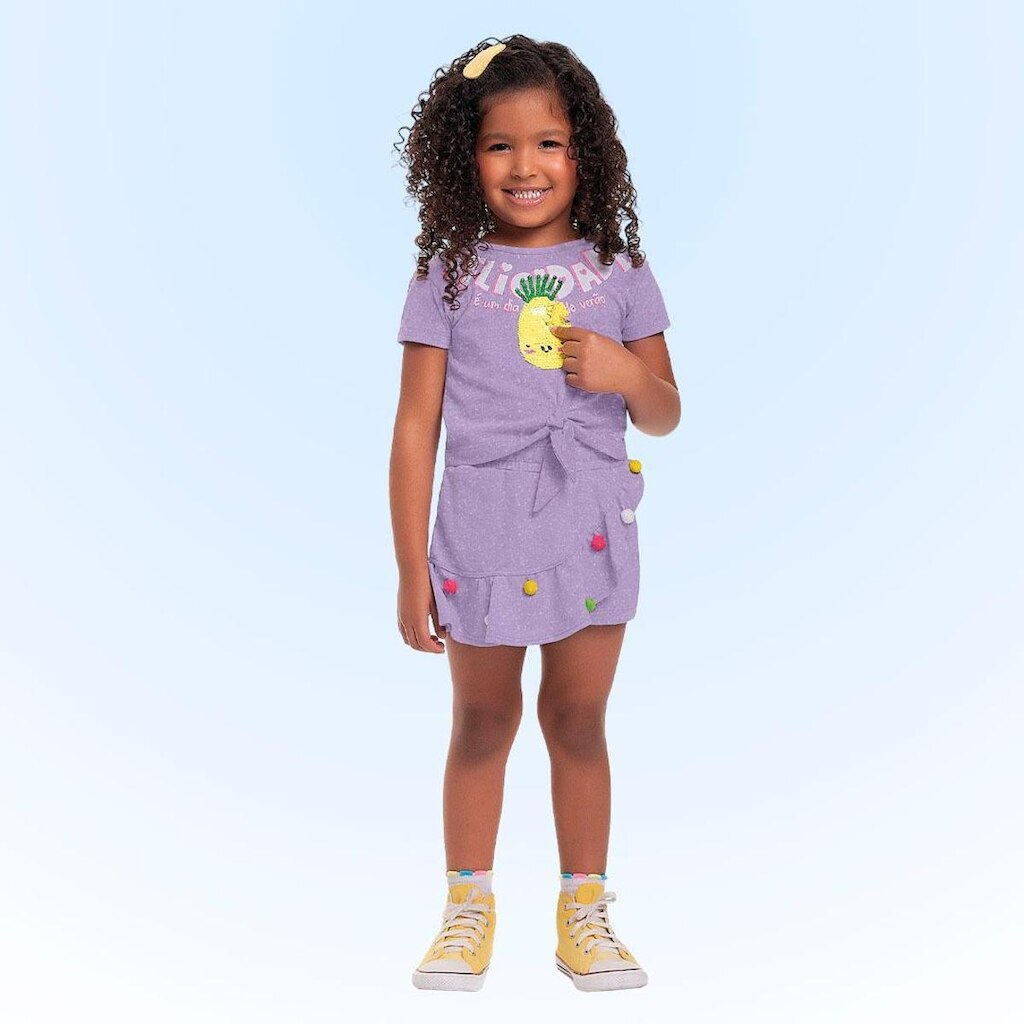 Conjunto Infantil Verão Blusa E Short Saia Abacaxi Tam 2 a 3 - Fakini