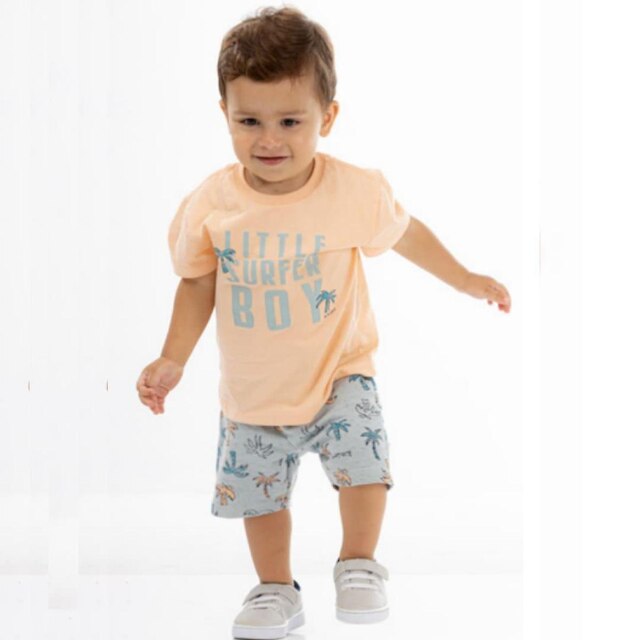 Conjunto Infantil Verão Camiseta e Bermuda 2 peças Tropical Tam 1 a 3 - Biogás
