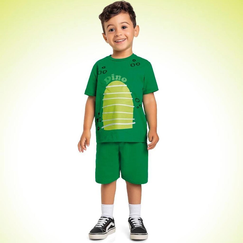 Conjunto Infantil Verão Camiseta e Bermuda em Moletinho Tam 1 a 3 - Fakini