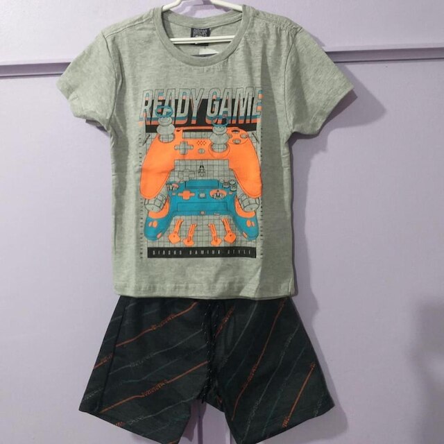 Conjunto Infantil Verão Camiseta e Bermuda Game 2 peças Tam 4 a 10 - Biogás