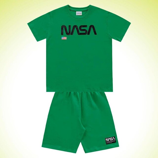 Conjunto Infantil Verão Camiseta e Bermuda Moletinho Nasa 2 Peças Tam 4 a 10 - Fakini