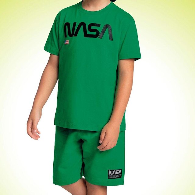 Conjunto Infantil Verão Camiseta e Bermuda Moletinho Nasa 2 Peças Tam 4 a 10 - Fakini