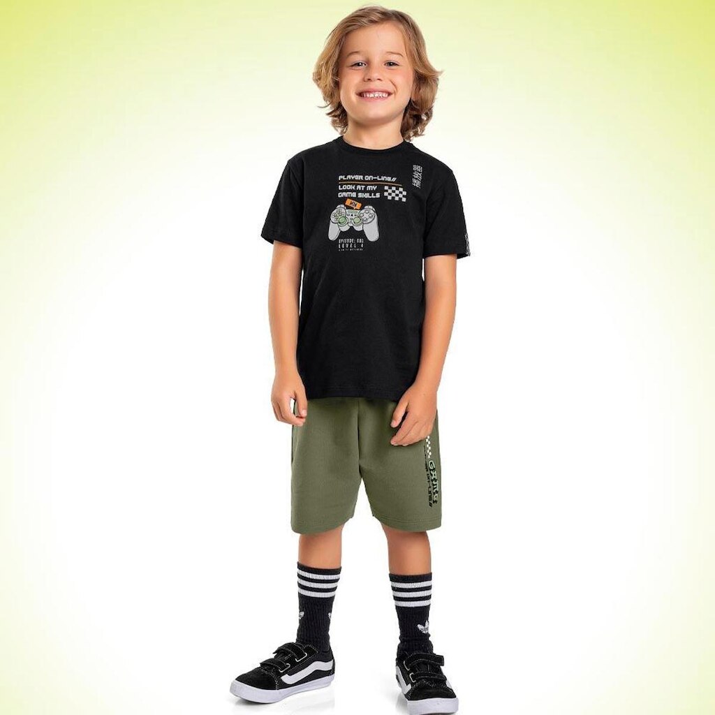 Conjunto Infantil Verão Camiseta e Bermuda Moletinho Player 2 Peças Tam 4 a 10 - Fakini