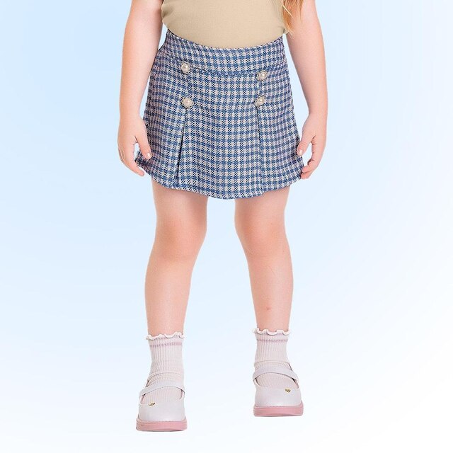 Conjunto Infantil Verão Menina Blusa E Short Saia Xadrez Tam 2 a 3 - Fakini
