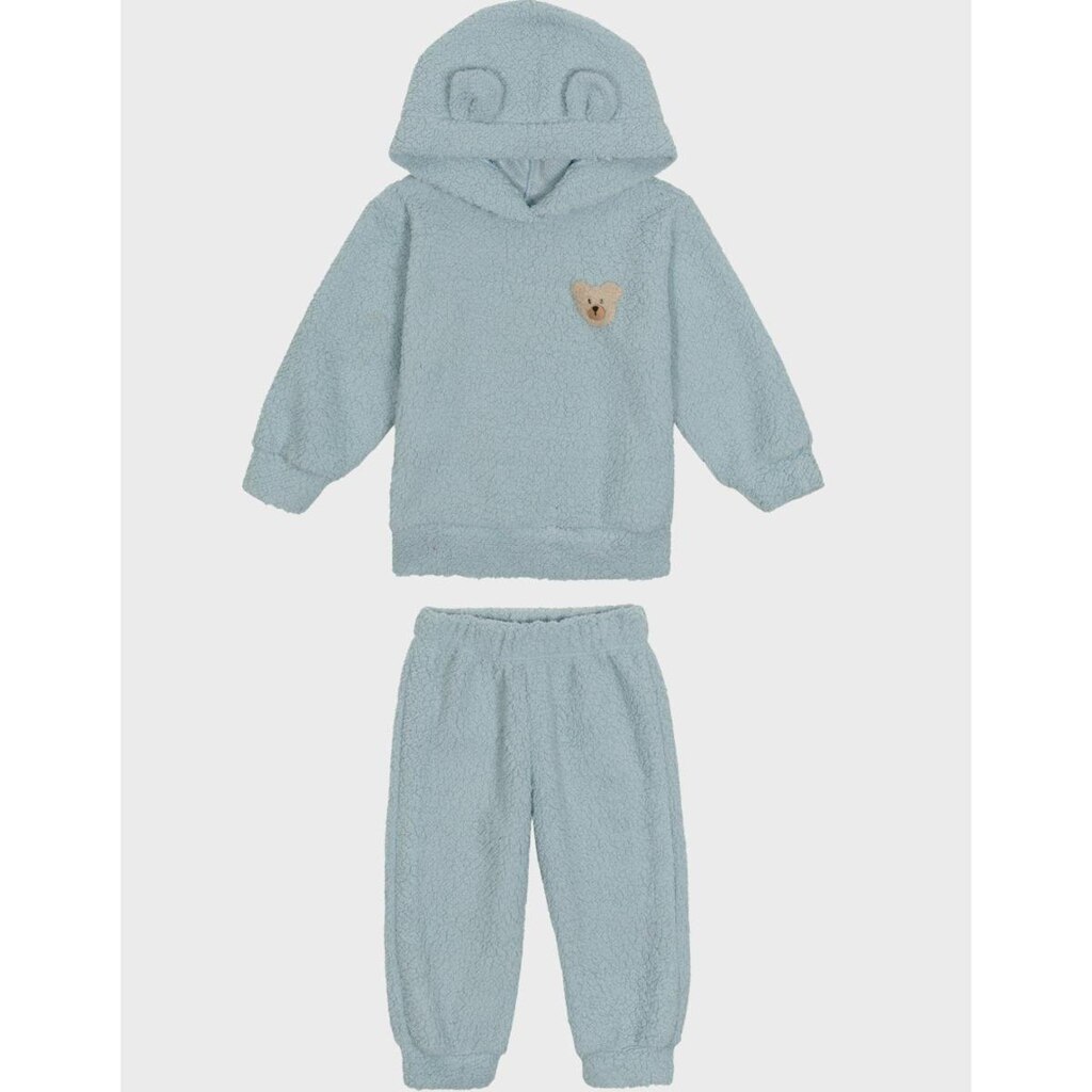 Conjunto Inverno Frio Blusão Uso C/Capuz Mais a Calça Peluciada Azul Quentinha - Bebê P ao GG