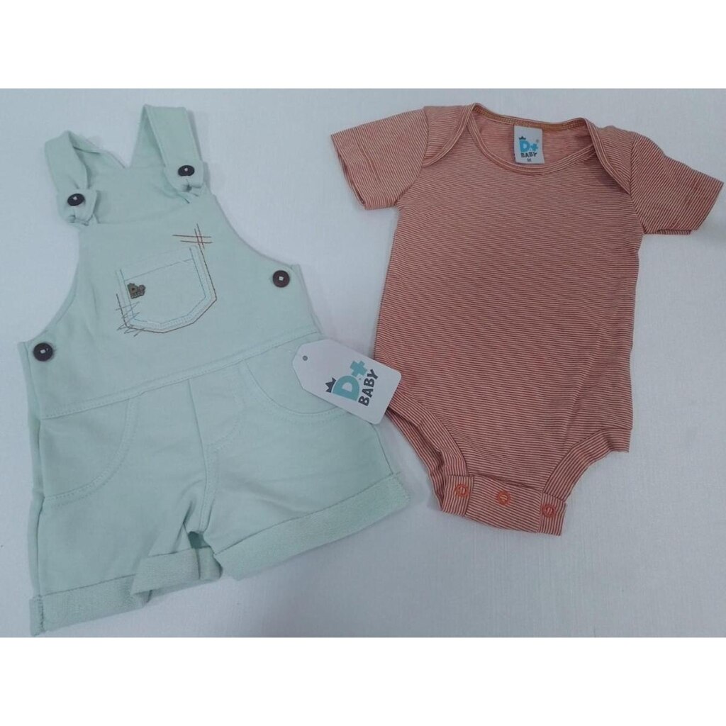 Conjunto Jardineira + Body Bebê Menino D+ Baby Verão 60238 - Verde - G ( 9 - 12 MESES )