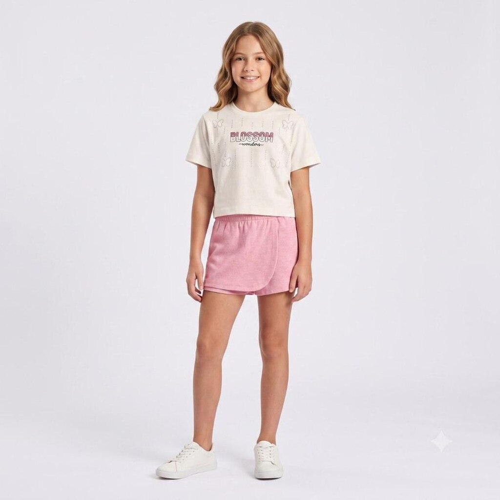 Conjunto Juvenil Feminino Blusa E Shorts Saia Blossom Rovitex