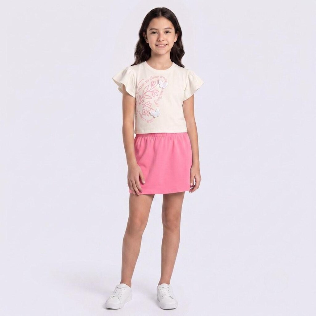 Conjunto Juvenil Feminino Blusa E Shorts Saia Rovitex