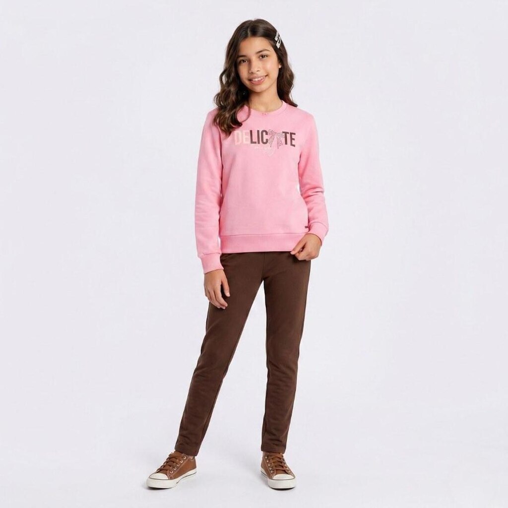 Conjunto Juvenil Feminino Moletom Manga Longa E Legging Delicate Upalôo