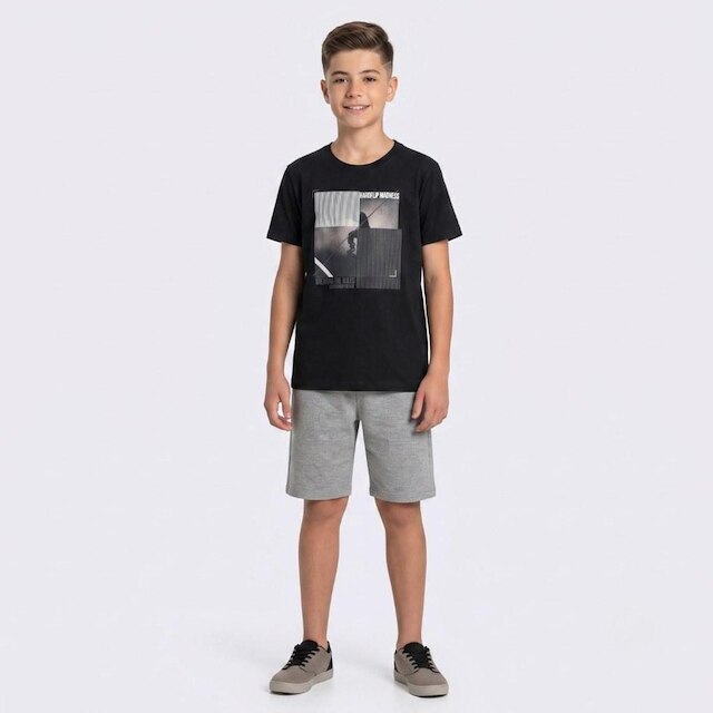 Conjunto Juvenil Masculino Camiseta E Bermuda Skate Rovitex