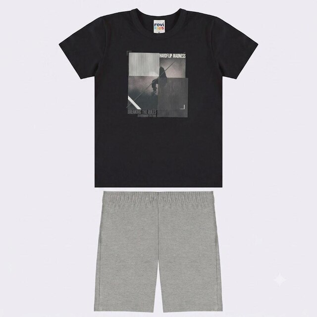 Conjunto Juvenil Masculino Camiseta E Bermuda Skate Rovitex