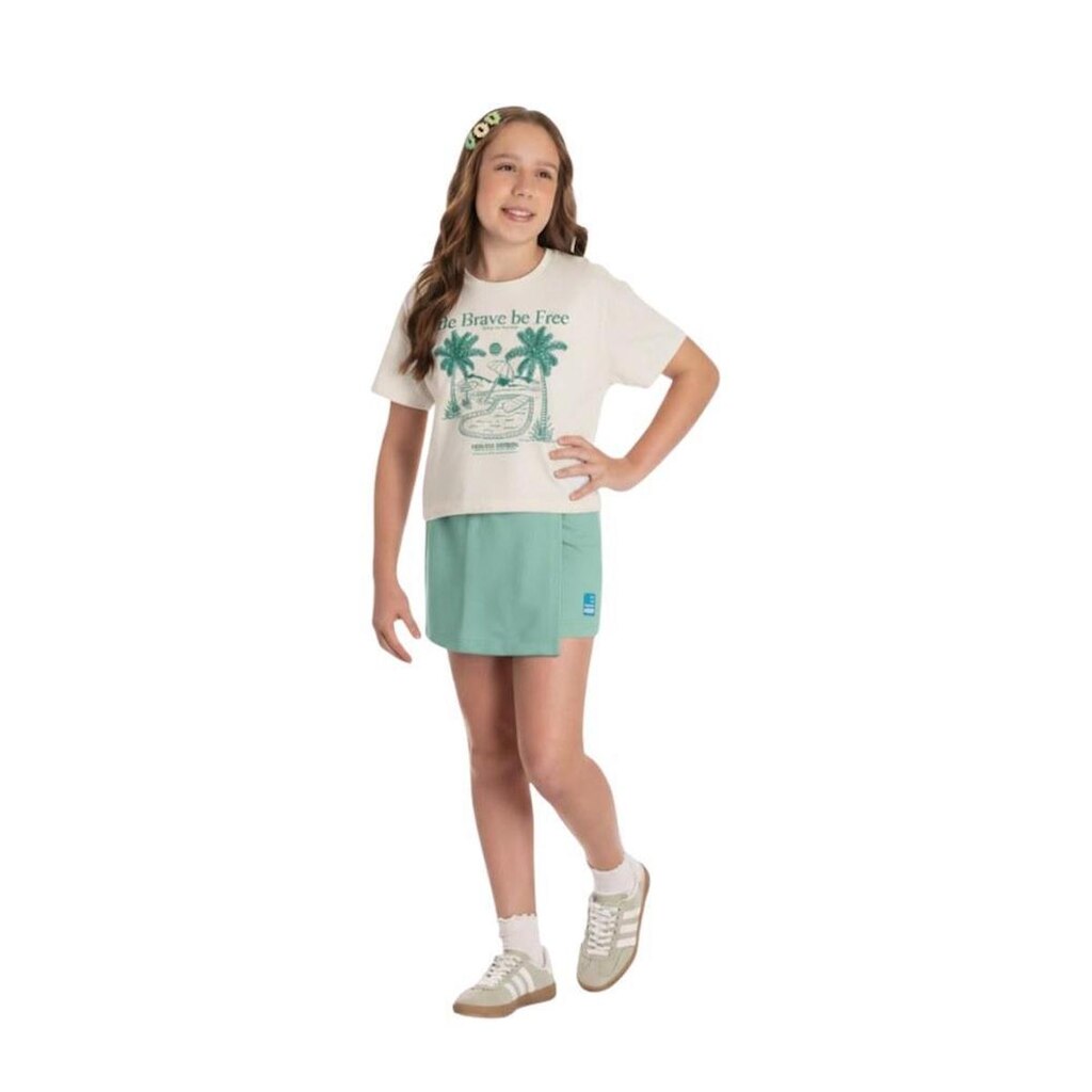 Conjunto Juvenil Menina Shorts Saia Estampada Be Brave Be Free