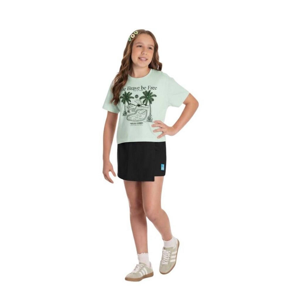 Conjunto Juvenil Menina Shorts Saia Estampada Be Brave Be Free