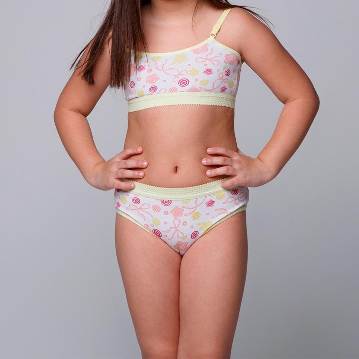 Conjunto Lingerie Infantil Sutiã Top Calcinha Menina Moça - Amarelo Menor preço em Conjunto Lingerie Infantil Sutiã Top Calcinha Menina Moça - Amarelo