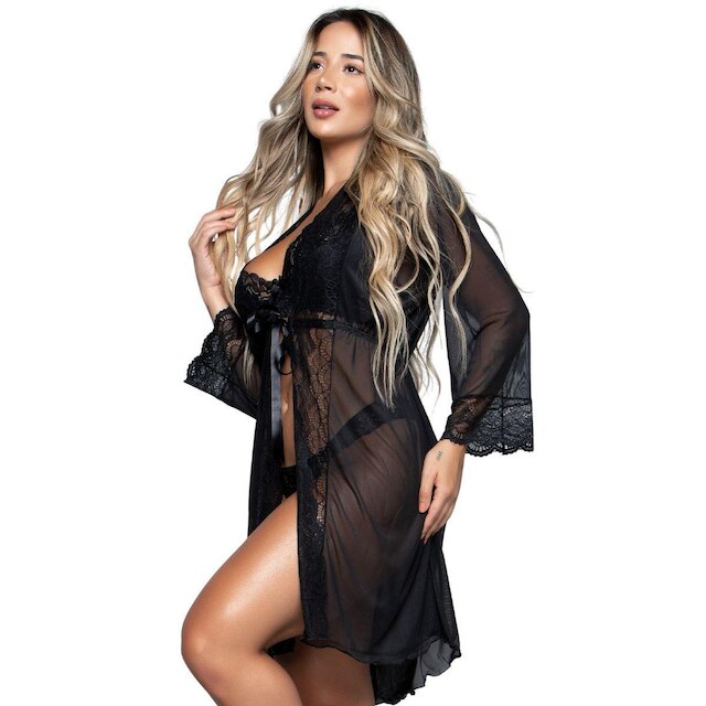 Conjunto Lingerie Mileide e Robe Tule Serra e Mar Linha Noite