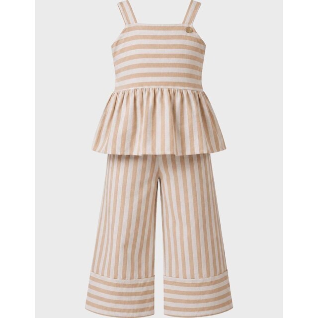 Conjunto Listras Blusa Sem Manga Alça De Apoio Elegante Com Calça Wide Suave Menina 1 a 3