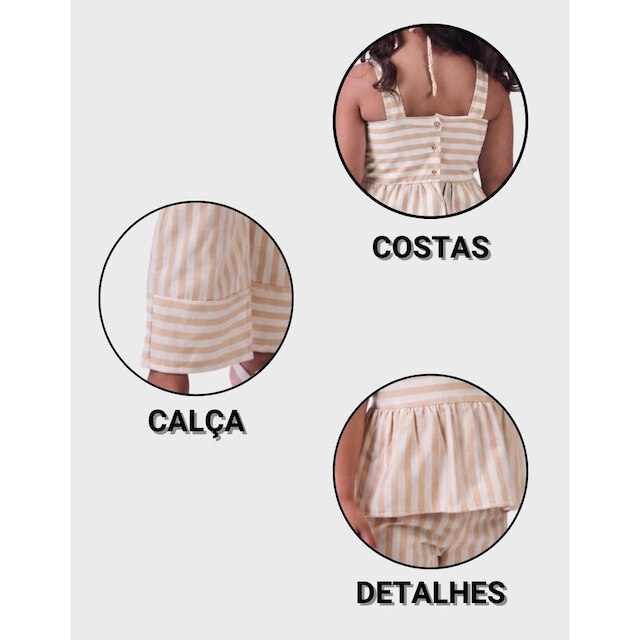 Conjunto Listras Blusa Sem Manga Alça De Apoio Elegante Com Calça Wide Suave Menina 1 a 3