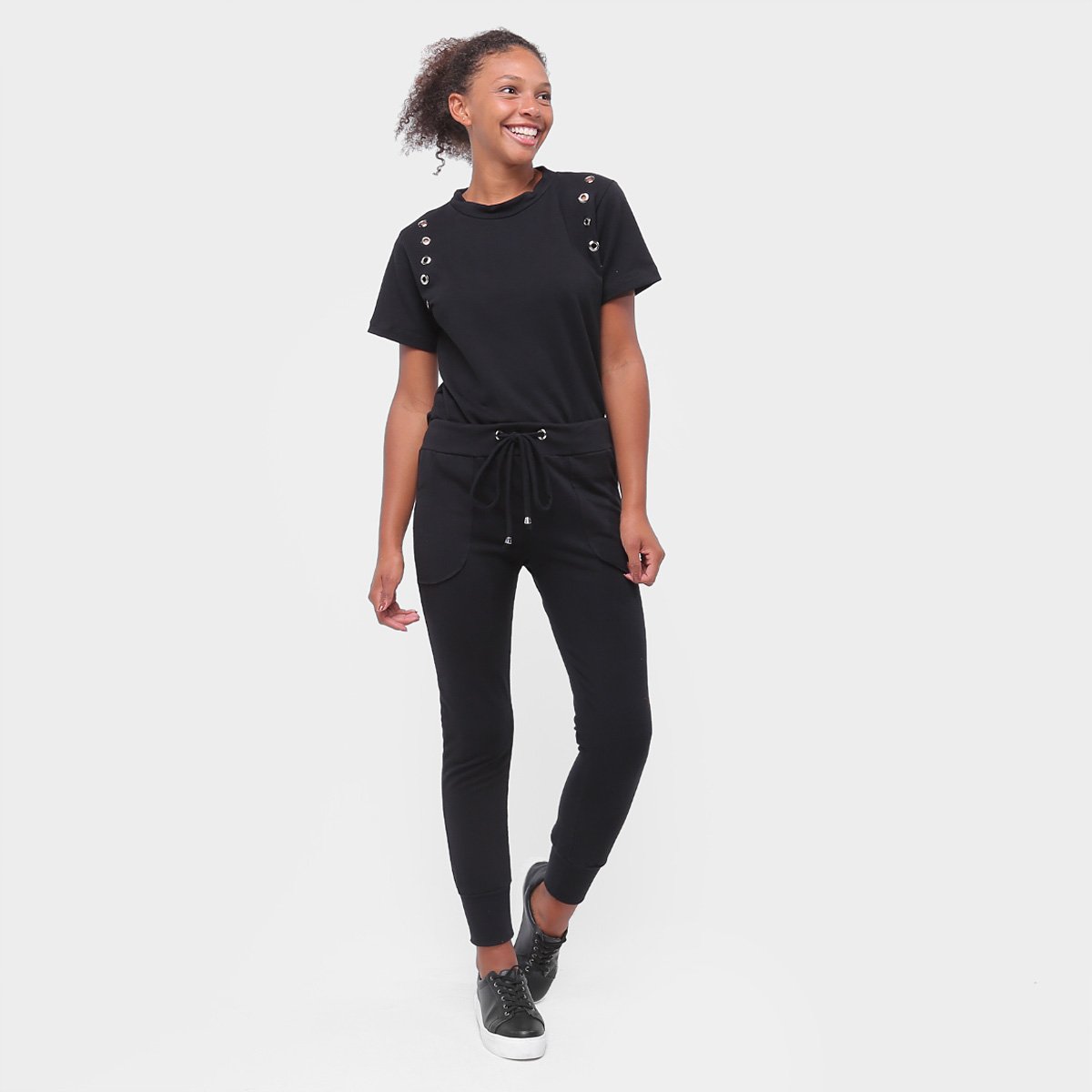 Conjunto Longo Aura Camiseta E Calça Ilhoses Feminino - Preto Menor preço em Conjunto Longo Aura Camiseta E Calça Ilhoses Feminino - Preto