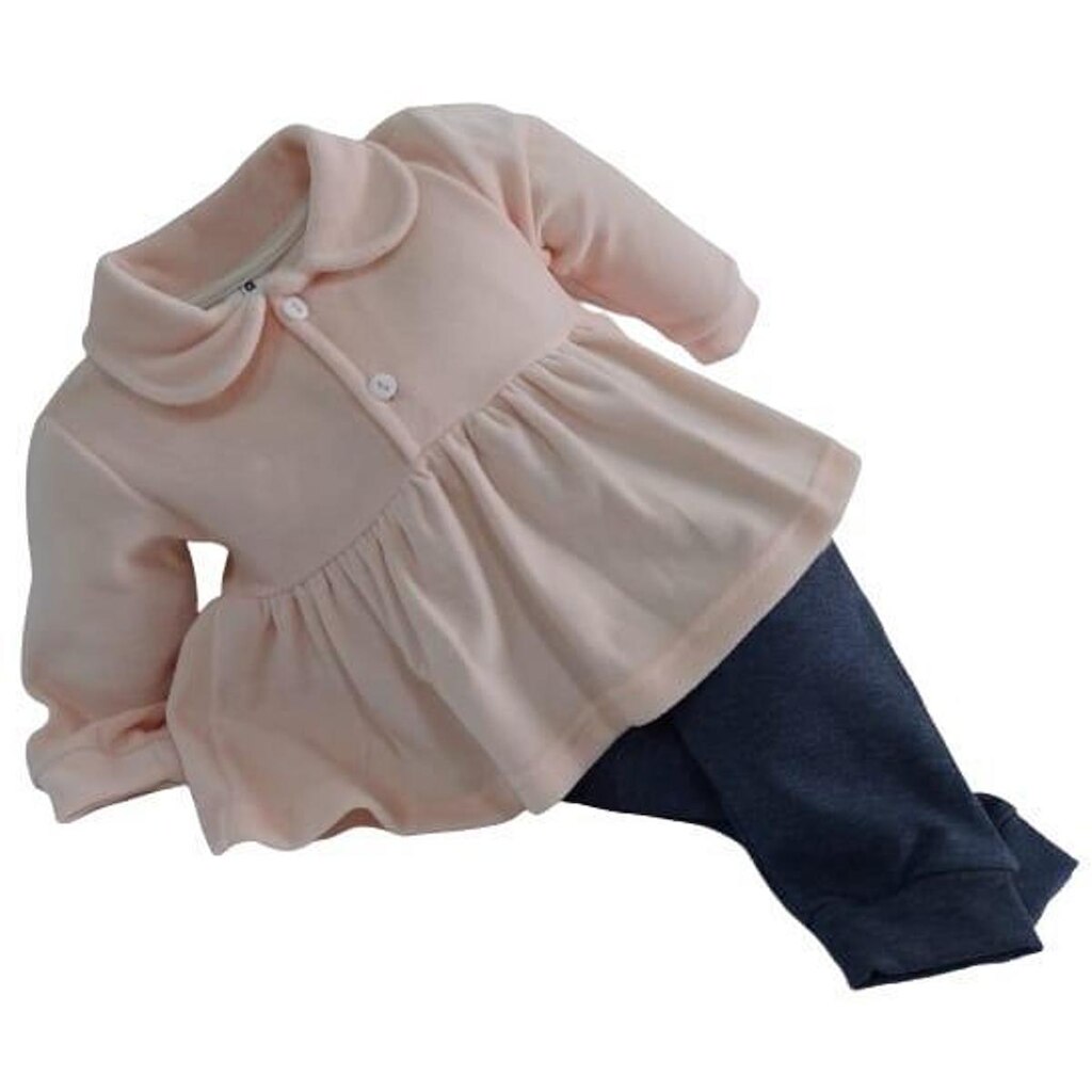 Conjunto Longo Luxo Blusa Calça Bebê Menina Inverno Ref 7291 - Salmão - M  ( 3 - 6 MESES )