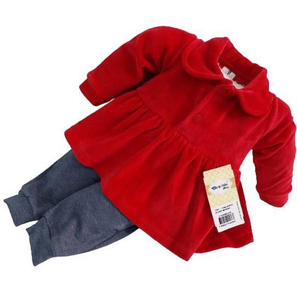 Conjunto Longo Luxo Blusa Calça Bebê Menina Rf 7291 - Vermelho - P ( 2 - 3  MESES )