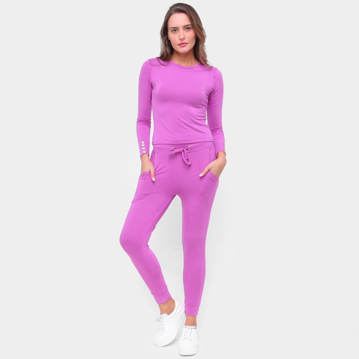 Conjunto Longo Volare Blusa E Calça Básico Feminino - Rosa Menor preço em Conjunto Longo Volare Blusa E Calça Básico Feminino - Rosa