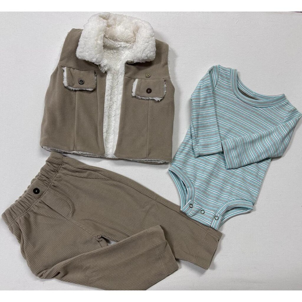Conjunto Luxo Body Calça Colete Cotelê Bebê Menino D+ 60532