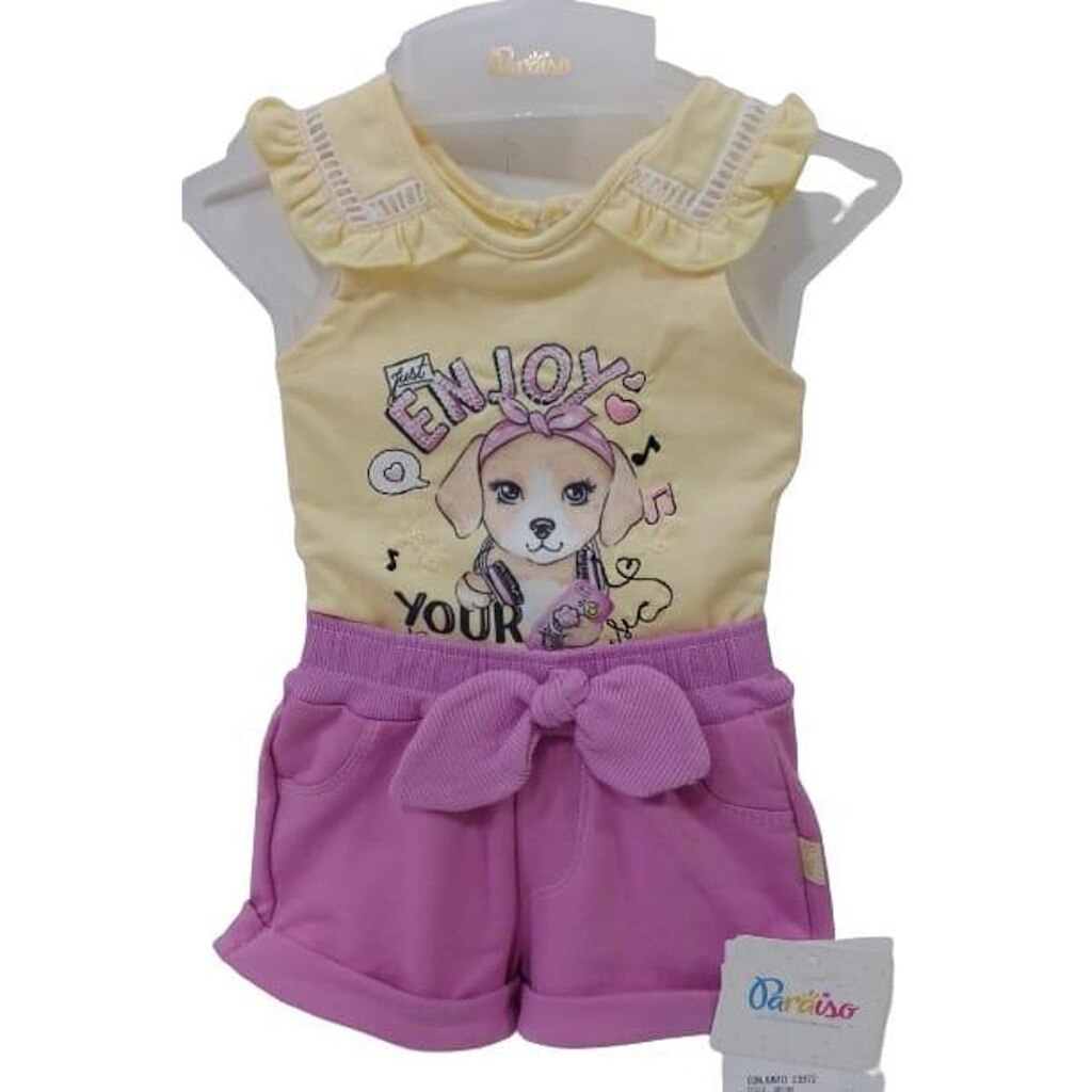 Conjunto Luxo Body + Shorts Bebê Menina Paraiso Verão 13972