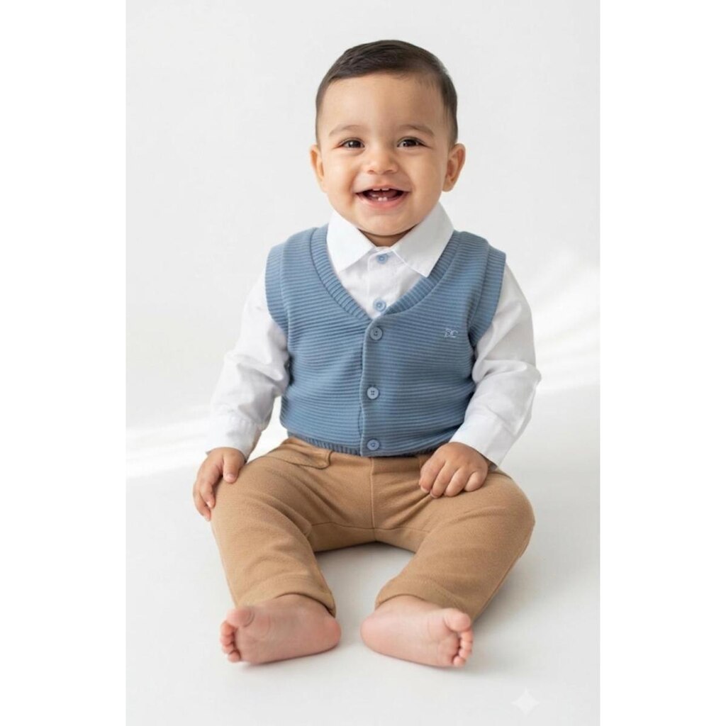 Conjunto Luxo Camisa Colete Calça Bebê Menino D'Tuia 3080
