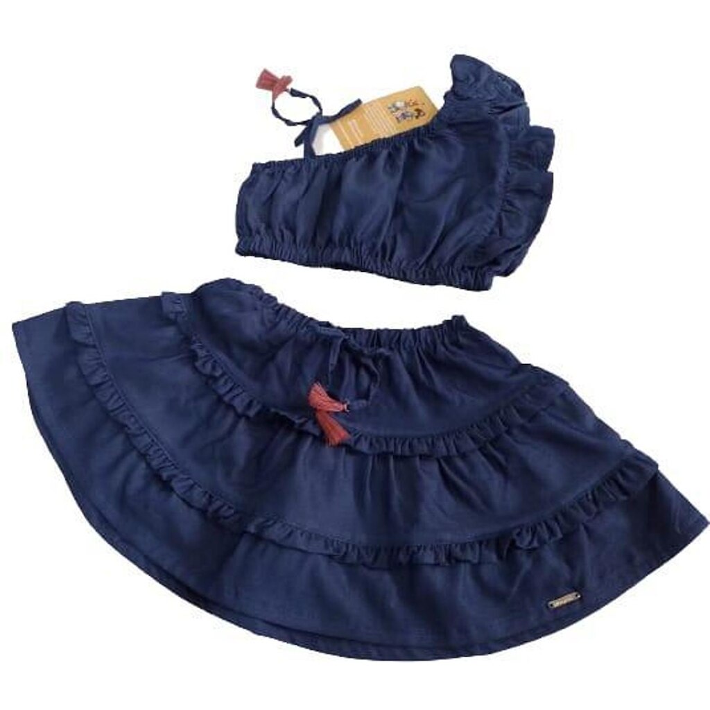 Conjunto Luxo Infantil Menina Jeans Verão Lessa Kids Rf 8010 - Azul - TAM 12 ANOS