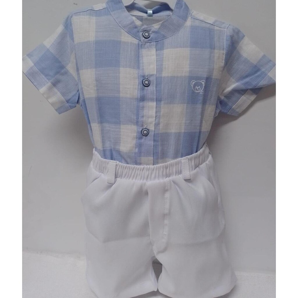 Conjunto Luxo Menino Camisa Estampada Bermuda LessaKids Azul