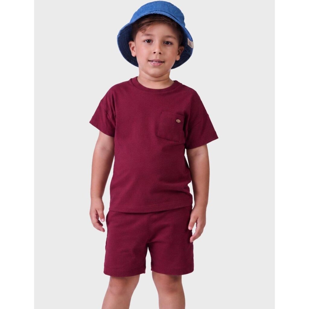 Conjunto Malha Toque Aveludado Camisa Manga Curta Estilosa Com Bermuda Confortável Menino 1 a 14