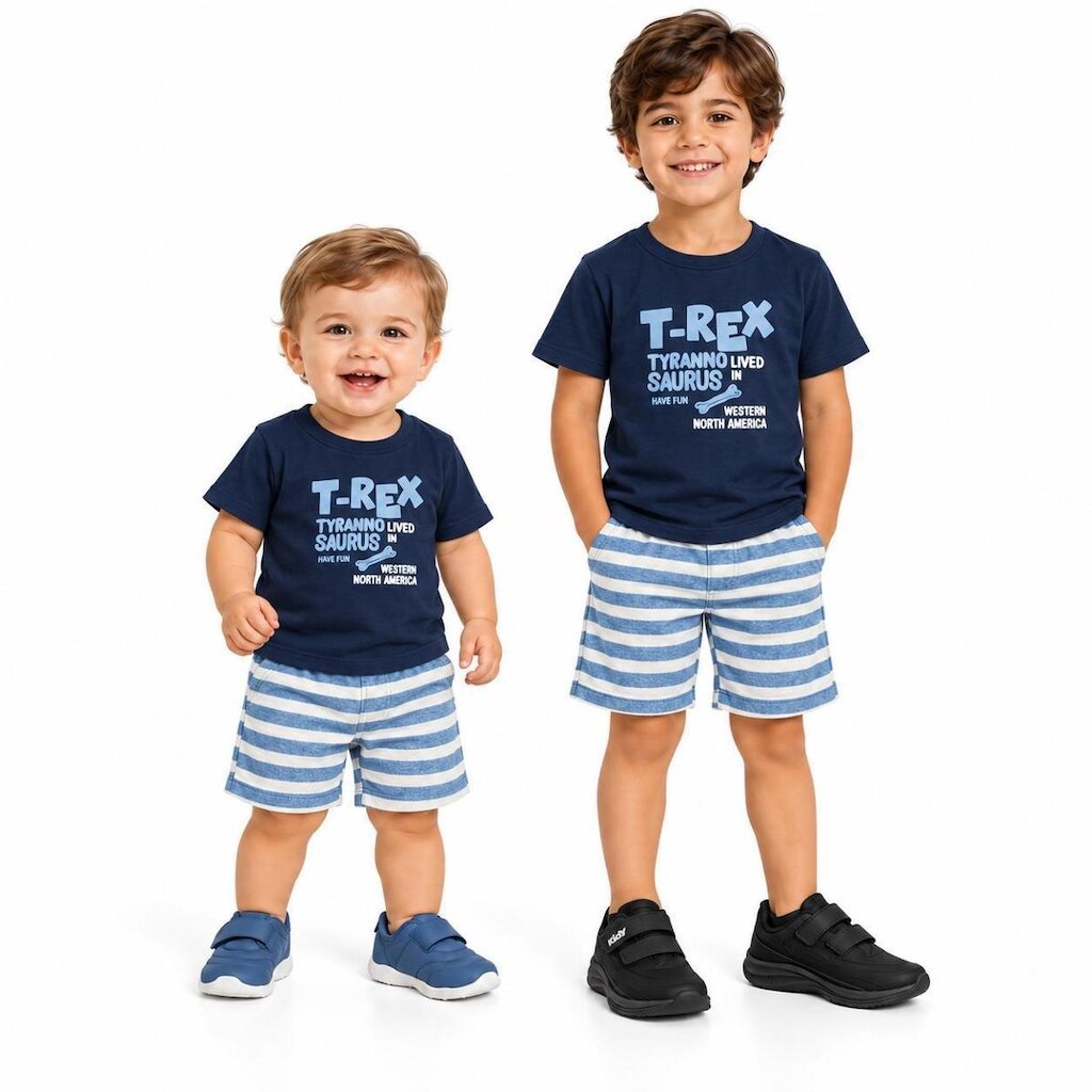 Conjunto manga curta T- Rex e bermuda moletinho Have Fun