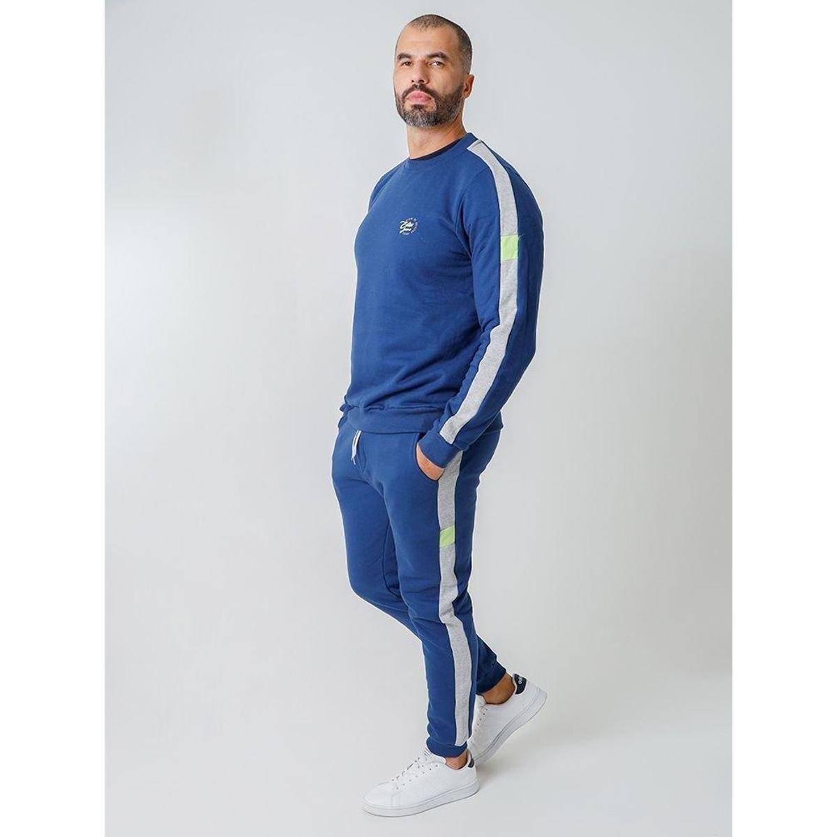 Conjunto Masculino Moletom Invernal Gola O - Azul Menor preço em Conjunto Masculino Moletom Invernal Gola O - Azul