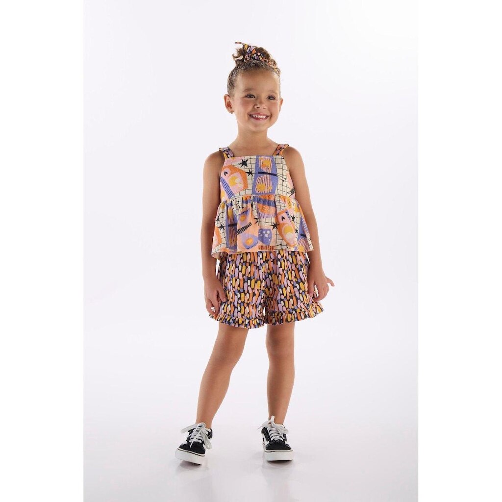 Conjunto Menina com Blusa e Short Três e Já