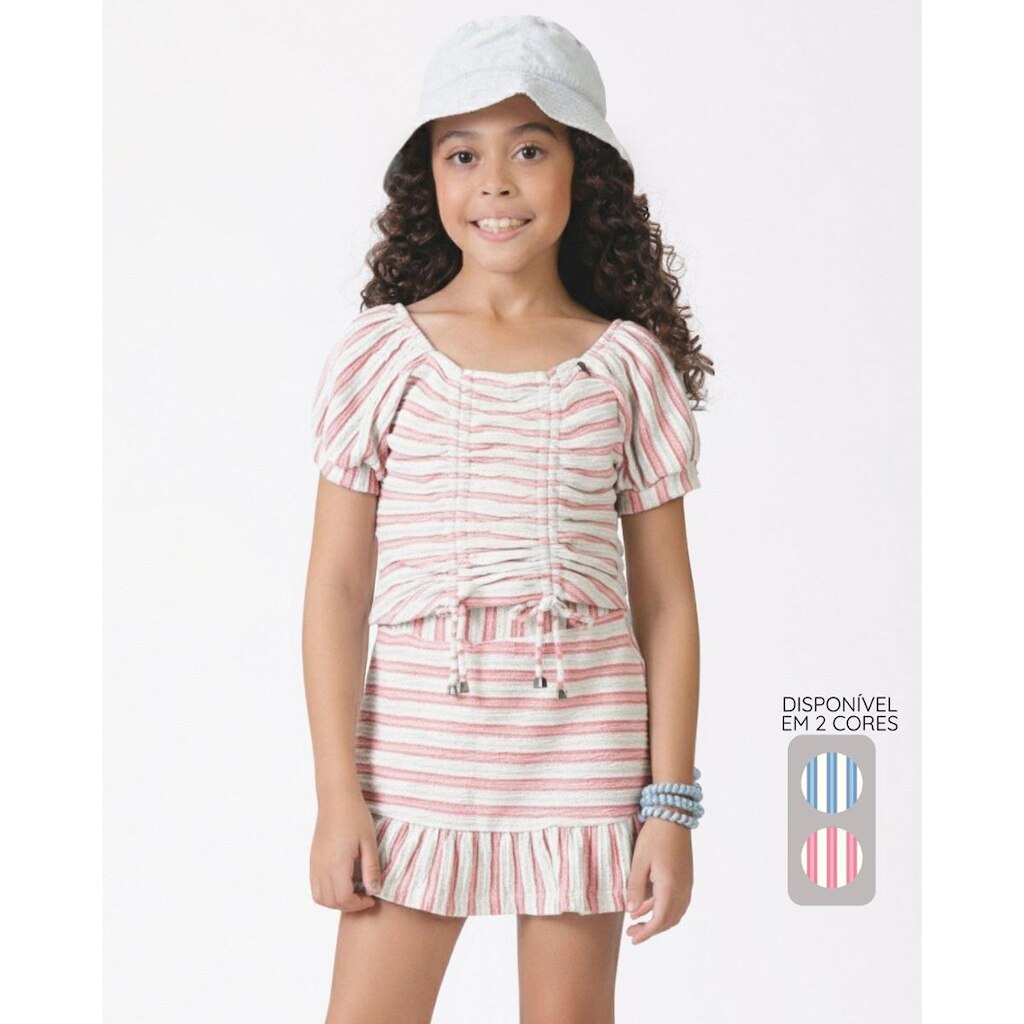 Conjunto menina fresquinhoverão elegante leve casual estiloso - Azul e Rosa - Menina 4 a 14 anos