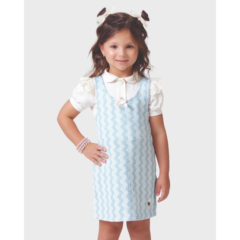 Conjunto menina salopete blusa leve verão e fresquinho infantil- Rosa e Azul - Menina 1 a 4 anos