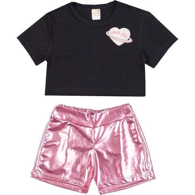 Conjunto Menina Verão Shorts Cirrê Brilho - JD Kids