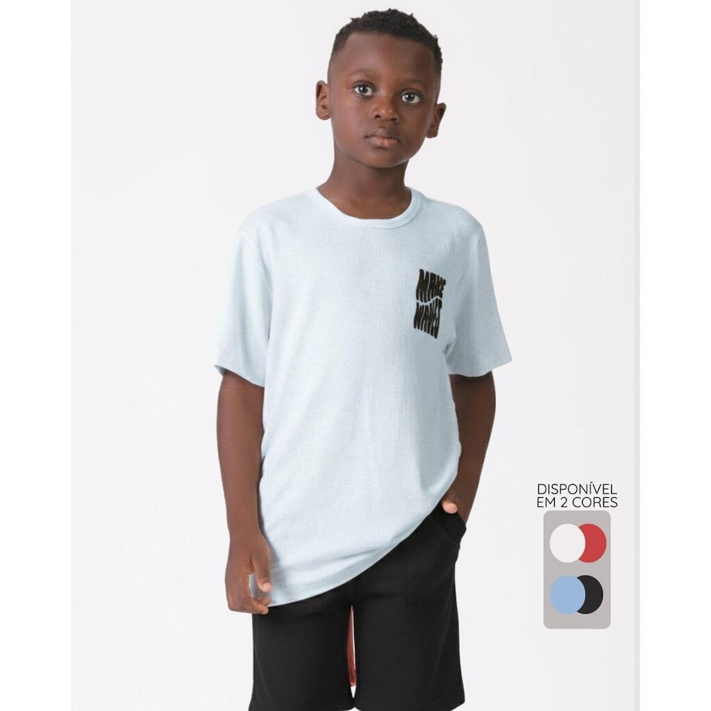 Conjunto menino bermuda moletinho verão divertido leve - OffWhite e Azul - Menino 4 a 14 anos