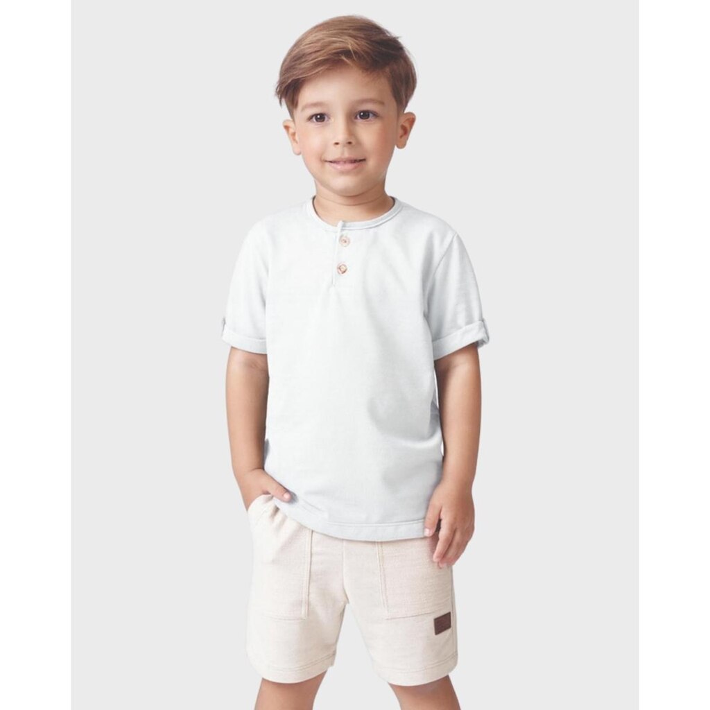 Conjunto menino camiseta peitilho bermuda lverão casual leve - Verde e Branco - Menino 1 a 4 anos