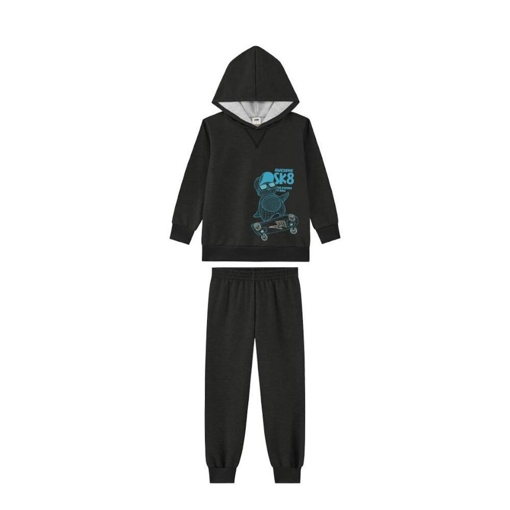 CONJUNTO MENINO MOLETINHO CAPUZ SK8 PRETO MARLAN