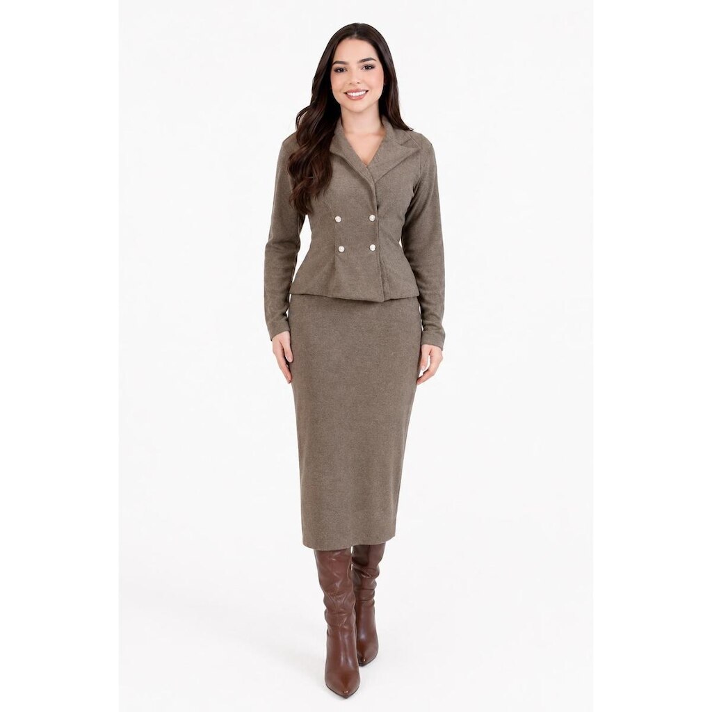 Conjunto Midi D Bell Outlet Fashion Botões Verde Musgo