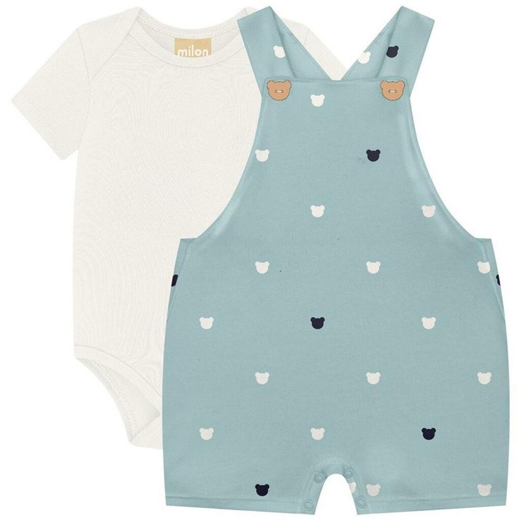 Conjunto Milon Body e Jardineira Ursos Off White e Verde