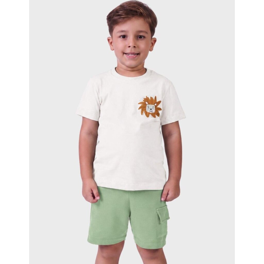 Conjunto Moda De Verão Camisa Estilo Meia Malha Estampada Com Bermuda Moletinho Menino 1 a 4