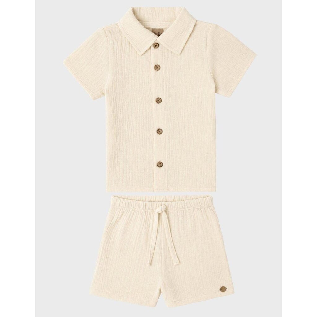 Conjunto Moda Gola Polo Verão Tecido Luxo Gaze Algodão Com Bermuda Confortável Bebê Menino P a GG