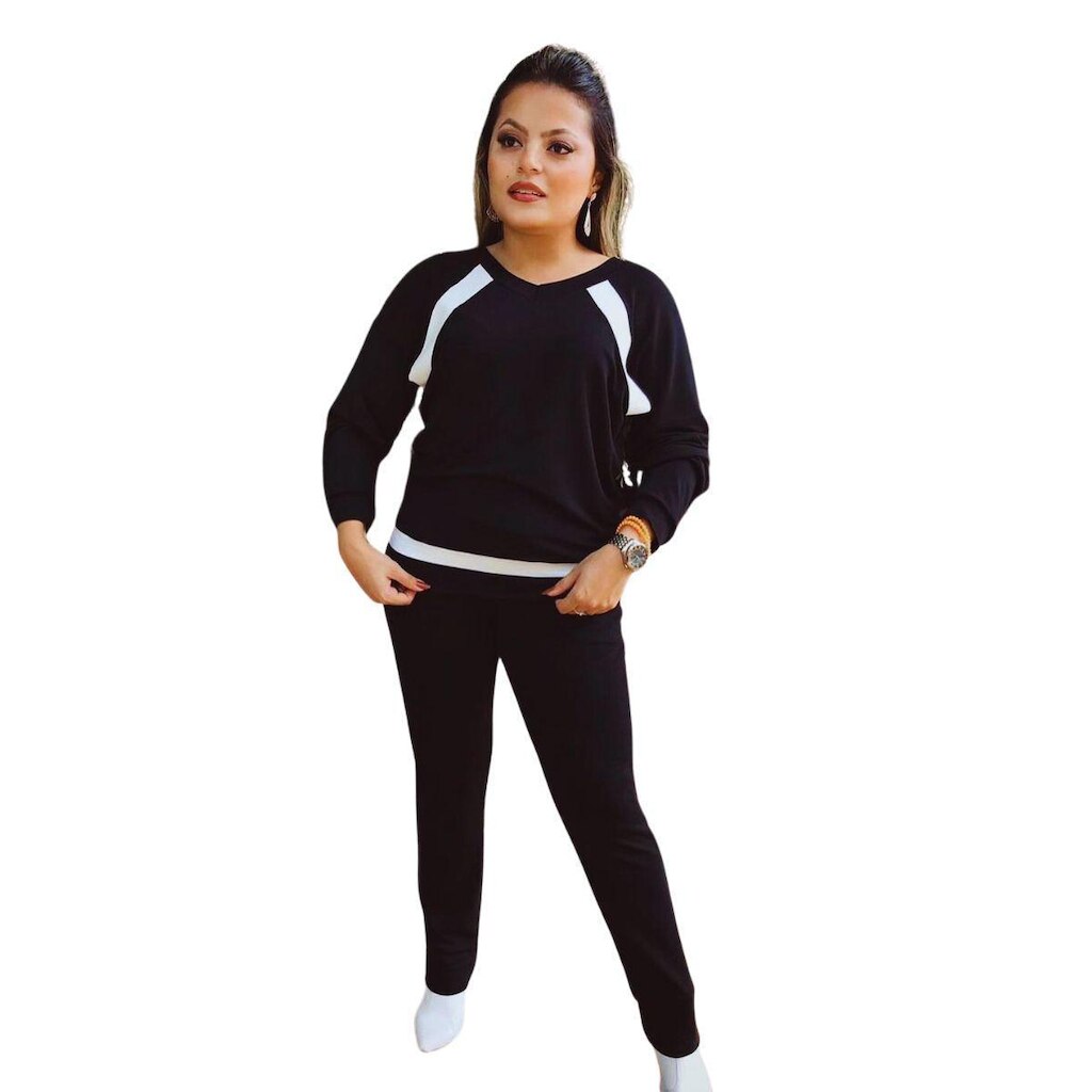 Conjunto Moletinho Feminino Inverno Viscose Preto GG EG Rodher