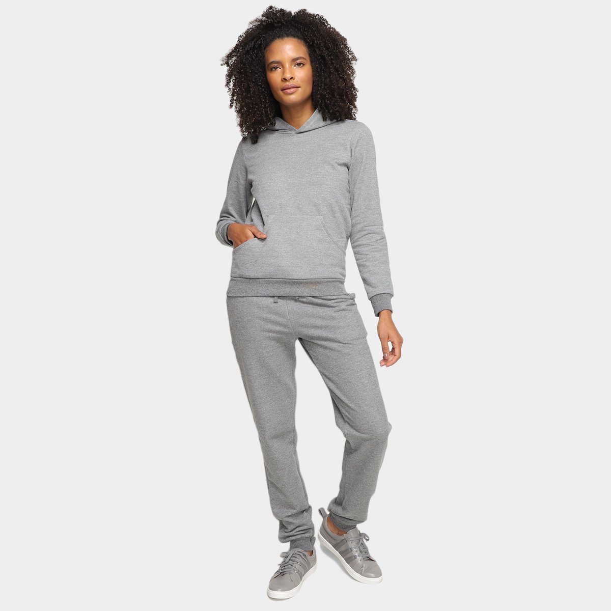 Conjunto Moletom Basicamente Liso Com Capuz Feminino - Mescla Menor preço em Conjunto Moletom Basicamente Liso Com Capuz Feminino - Mescla