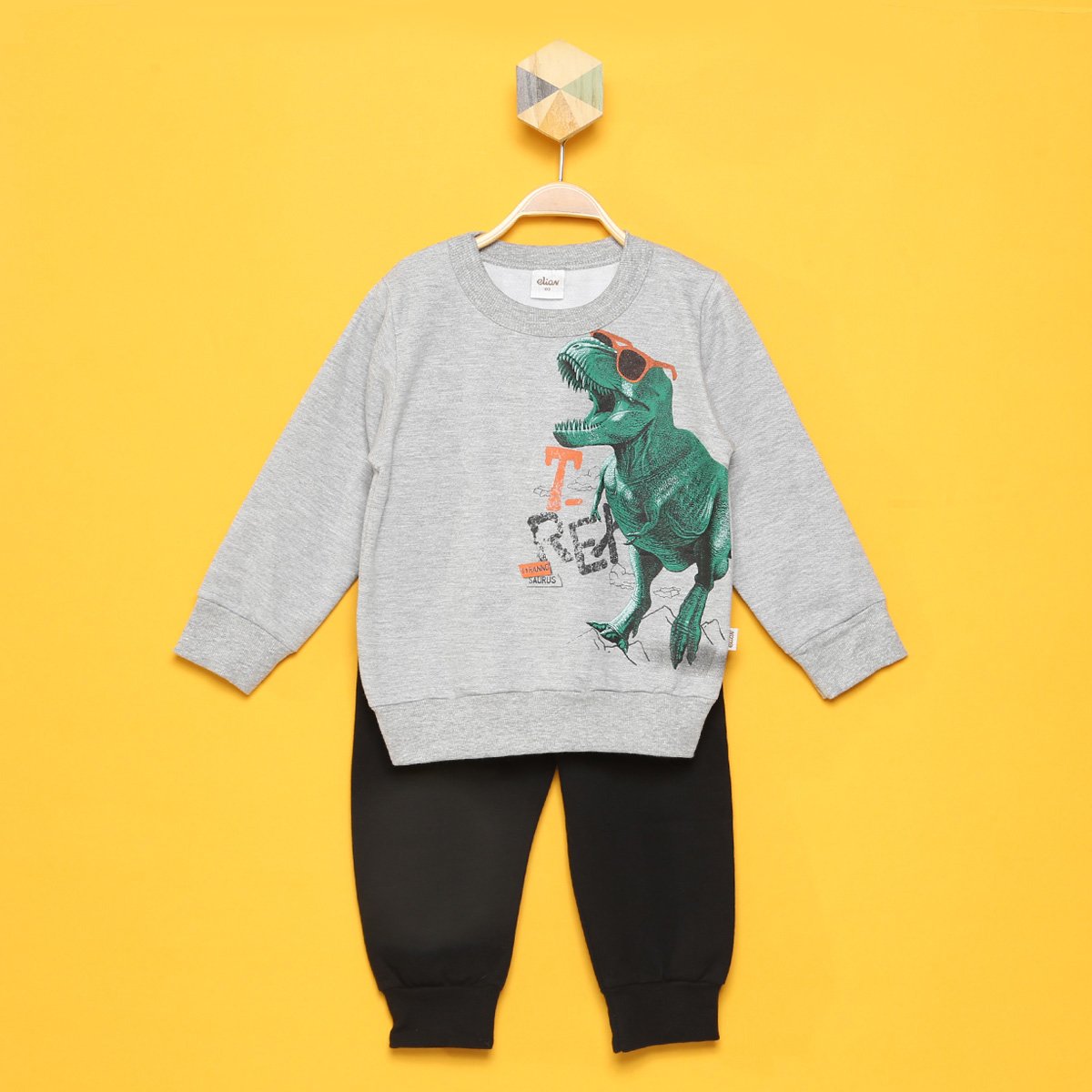 Conjunto Moletom Bebê Elian Peluciado Dino Masculino - Mescla Menor preço em Conjunto Moletom Bebê Elian Peluciado Dino Masculino - Mescla