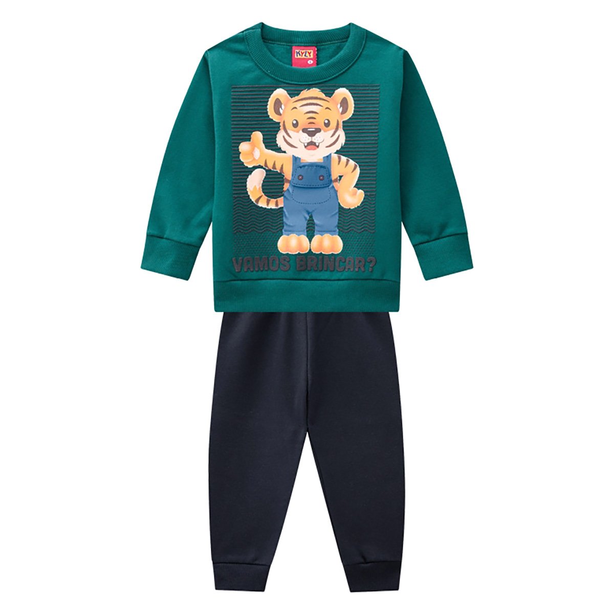 Conjunto Moletom Bebê Kyly Peluciado Tigre Bebê Masculino - Verde escuro Menor preço em Conjunto Moletom Bebê Kyly Peluciado Tigre Bebê Masculino - Verde escuro